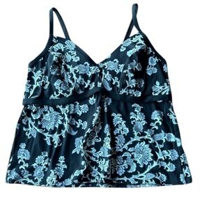 Lands End Floral Black and White Women's Tankini Top 20W